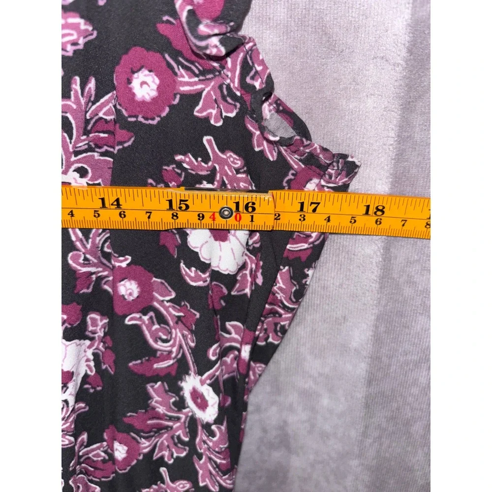 LOFT Women Small Black Purple Floral Ruffle Midi Dress Boho‎ Romantic